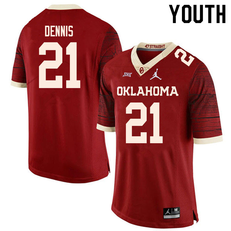 Youth #21 Kendall Dennis Oklahoma Sooners College Football Jerseys Sale-Retro